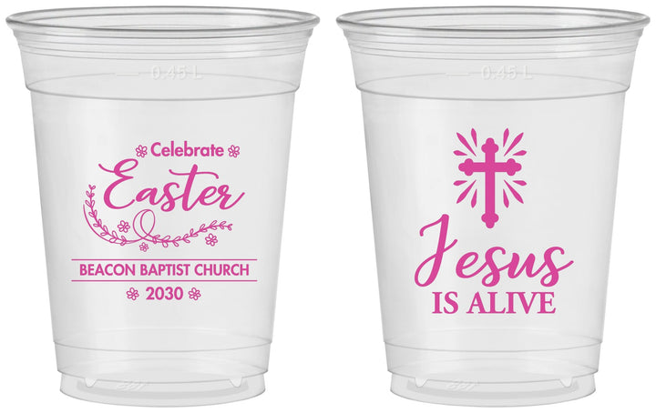 Custom Easter 16 oz Soft Sided Clear Cups - Jesus Is Alive | 210027