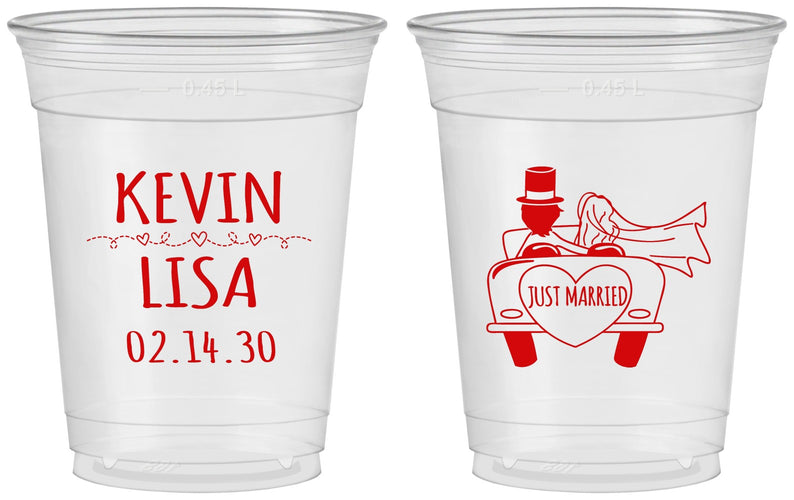 Custom Wedding 16 oz Soft Sided Clear Cups - Just Married | 212