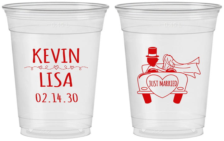 Custom Wedding 16 oz Soft Sided Clear Cups - Just Married | 212