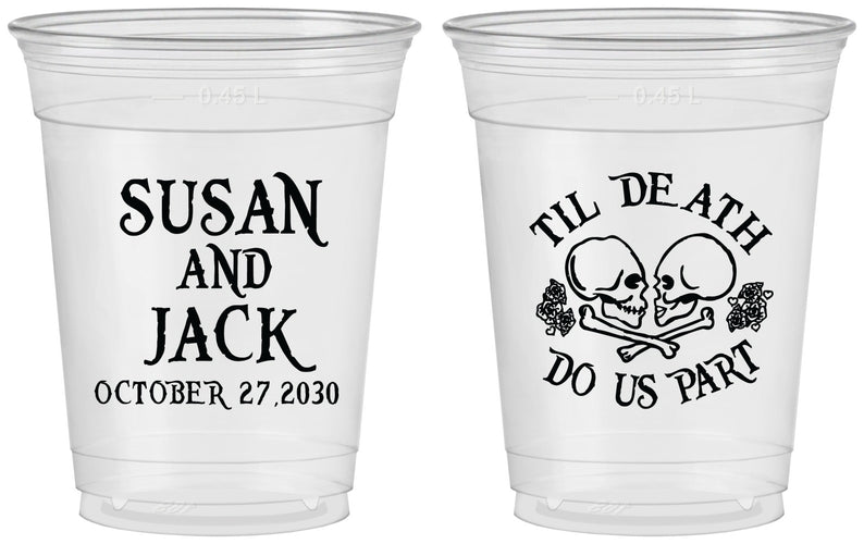 Custom Wedding 16 oz Soft Sided Clear Cups - Til Death Do Us Part | 213
