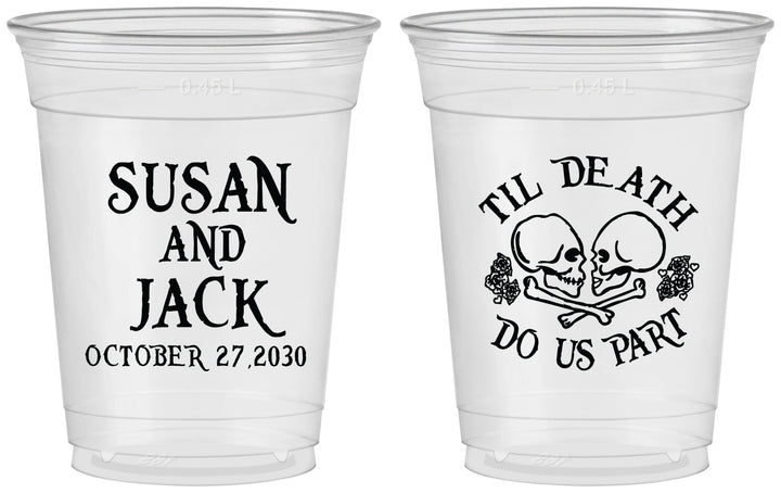 Custom Wedding 16 oz Soft Sided Clear Cups - Til Death Do Us Part | 213