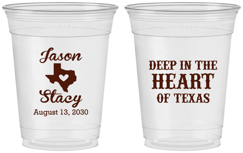 Custom Wedding 16 oz Soft Sided Clear Cups - Deep In The Heart Of Texas | 214
