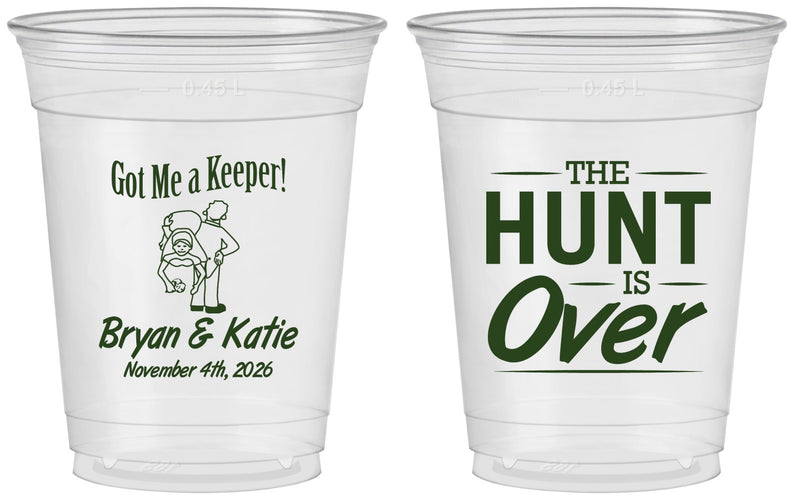 Custom Wedding 16 oz Soft Sided Clear Cups - The Hunt Is Over | 216