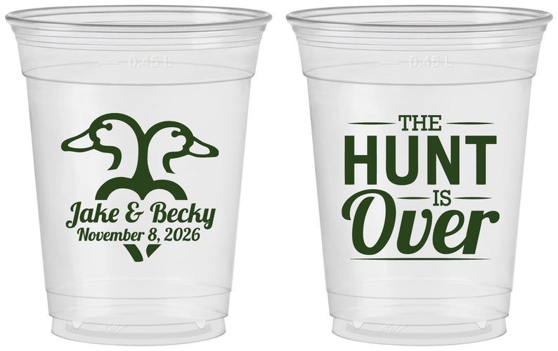 Custom Wedding 16 oz Soft Sided Clear Cups - The Hunt Is Over Duck | 217
