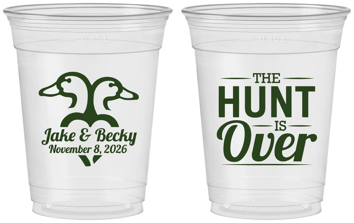 Custom Wedding 16 oz Soft Sided Clear Cups - The Hunt Is Over Duck | 217