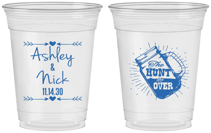 Custom Wedding 16 oz Soft Sided Clear Cups - The Hunt Is Over Mason Jar | 218