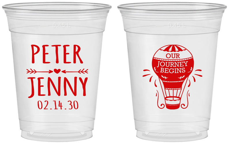 Custom Wedding 16 oz Soft Sided Clear Cups - Hot Air Balloon | 219