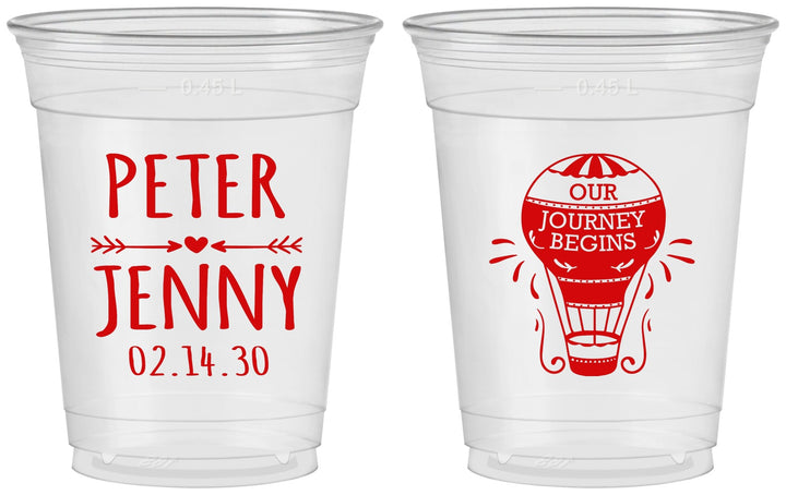 Custom Wedding 16 oz Soft Sided Clear Cups - Hot Air Balloon | 219