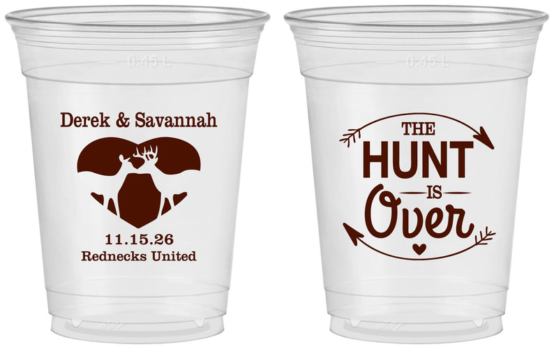 Custom Wedding 16 oz Soft Sided Clear Cups - The Hunt Is Over Deer | 220