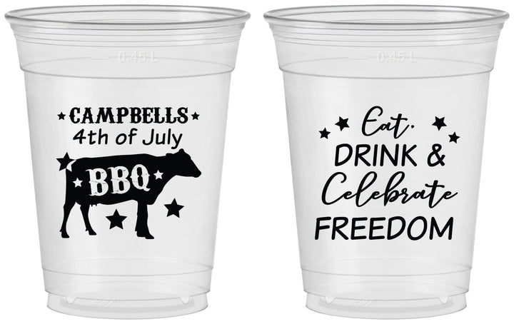 Custom 4th Of July 16 oz Soft Sided Clear Cups - Eat Drink Freedom | 220000