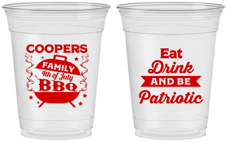 Custom 4th Of July 16 oz Soft Sided Clear Cups - Eat Drink Patriotic | 220002