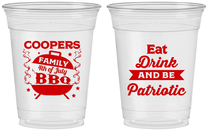Custom 4th Of July 16 oz Soft Sided Clear Cups - Eat Drink Patriotic | 220002