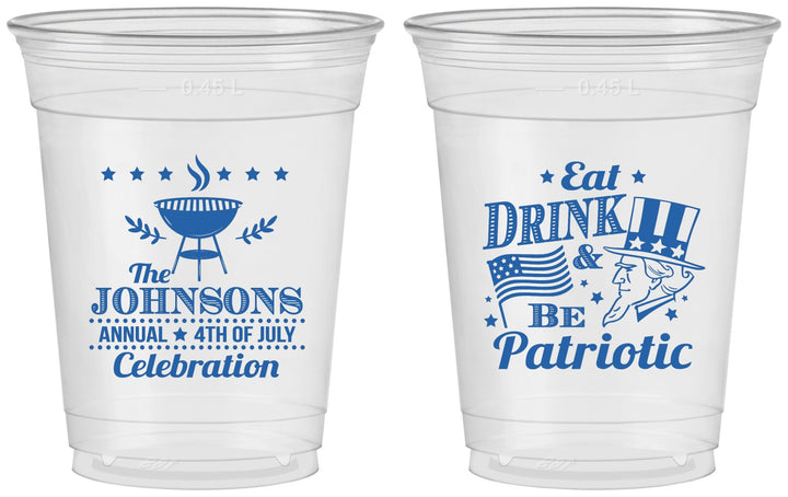 Custom 4th Of July 16 oz Soft Sided Clear Cups - Eat Drink Patriotic | 220003