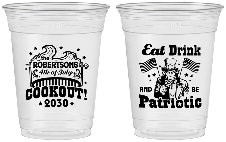 Custom 4th Of July 16 oz Soft Sided Clear Cups - Eat Drink Patriotic | 220004