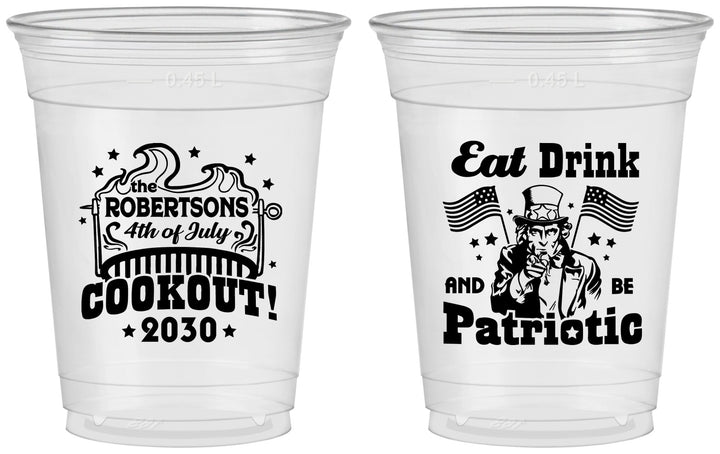 Custom 4th Of July 16 oz Soft Sided Clear Cups - Eat Drink Patriotic | 220004