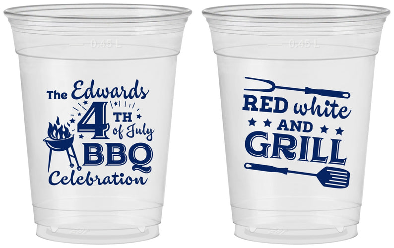 Custom 4th Of July 16 oz Soft Sided Clear Cups - Red White Grill | 220005