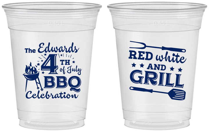 Custom 4th Of July 16 oz Soft Sided Clear Cups - Red White Grill | 220005