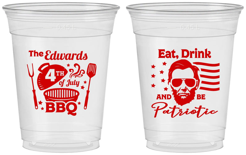 Custom 4th Of July 16 oz Soft Sided Clear Cups - Eat Drink Patriotic | 220006