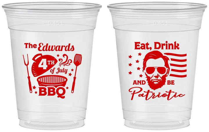 Custom 4th Of July 16 oz Soft Sided Clear Cups - Eat Drink Patriotic | 220006