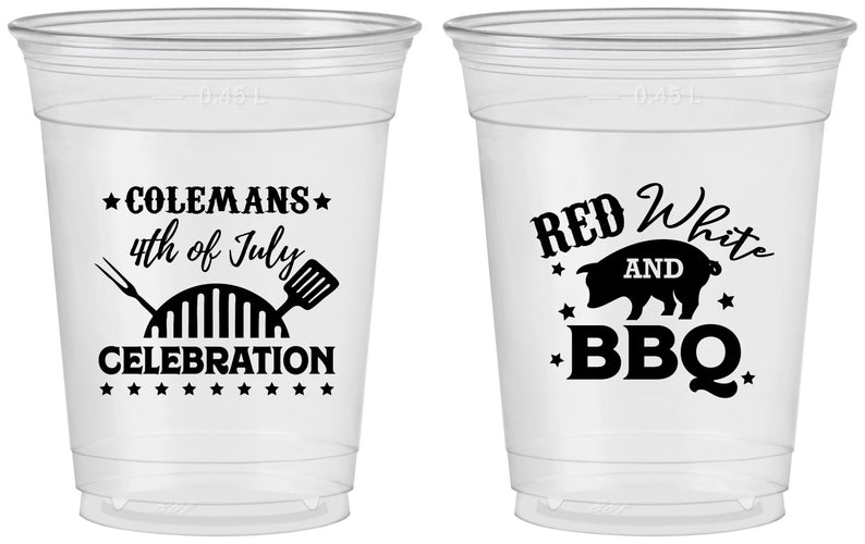 Custom 4th Of July 16 oz Soft Sided Clear Cups - Red White Bbq | 220008
