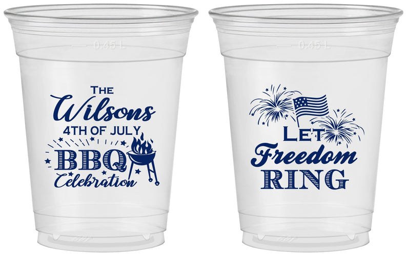 Custom 4th Of July 16 oz Soft Sided Clear Cups - Bbq Fireworks | 220009
