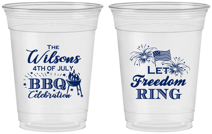 Custom 4th Of July 16 oz Soft Sided Clear Cups - Bbq Fireworks | 220009