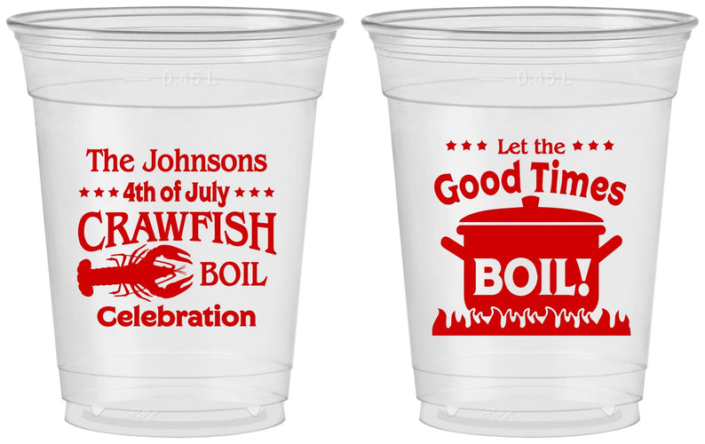 Custom 4th Of July 16 oz Soft Sided Clear Cups - Crawfish Boil | 220010