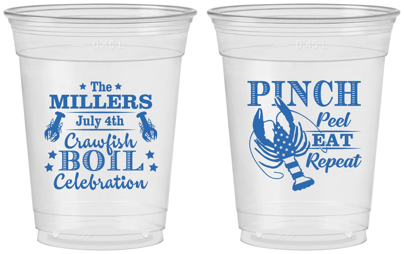 Custom 4th Of July 16 oz Soft Sided Clear Cups - Pink Peel Crawfish | 220011