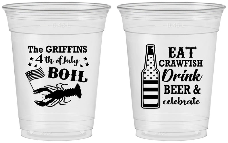 Custom 4th Of July 16 oz Soft Sided Clear Cups - Crawfish Boil | 220012