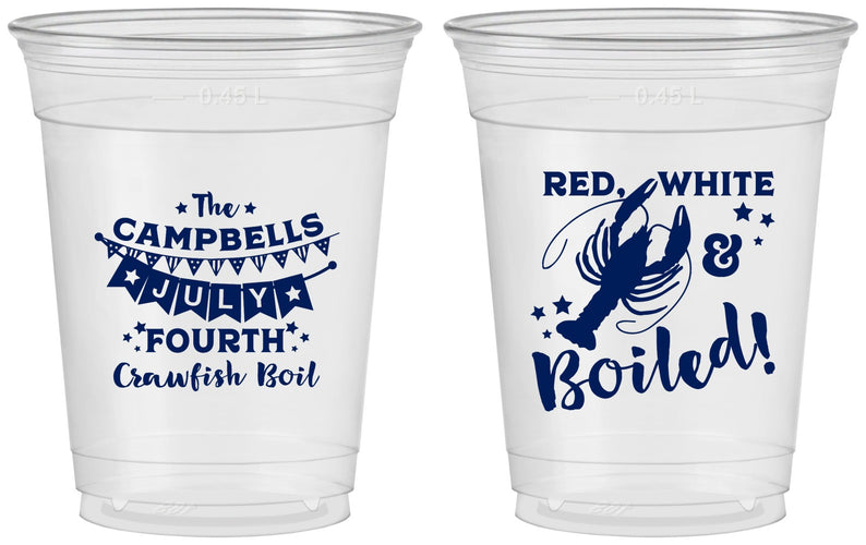 Custom 4th Of July 16 oz Soft Sided Clear Cups - Crawfish Boil | 220013
