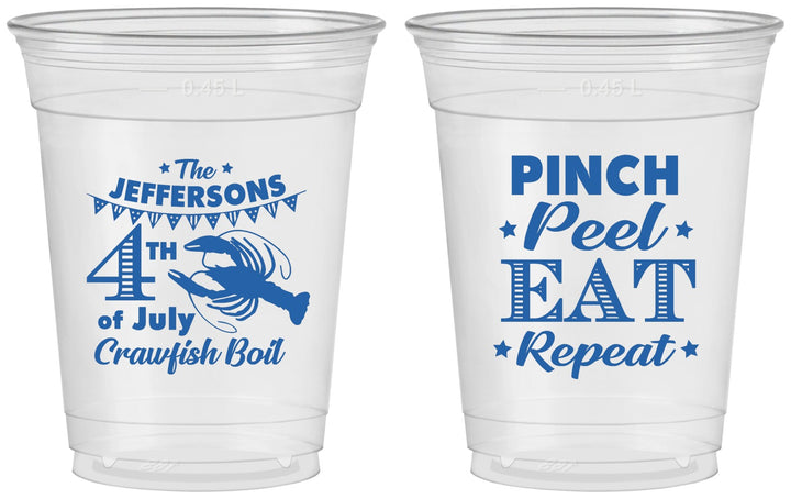 Custom 4th Of July 16 oz Soft Sided Clear Cups - Pink Peel Crawfish | 220015