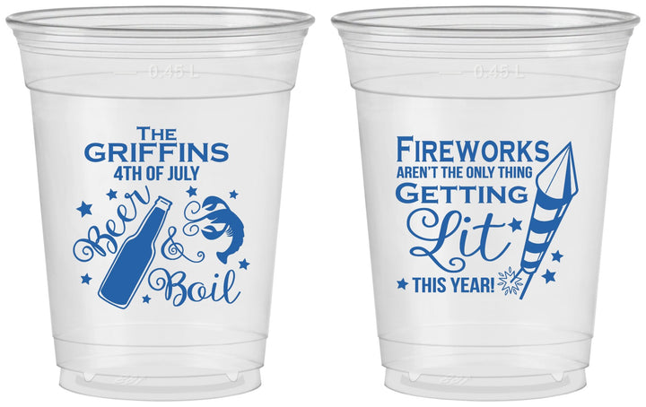 Custom 4th Of July 16 oz Soft Sided Clear Cups - Beach Red White Blue | 220019
