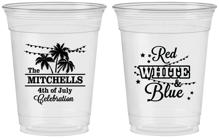 Custom 4th Of July 16 oz Soft Sided Clear Cups - Beach Stars Stripes | 220020