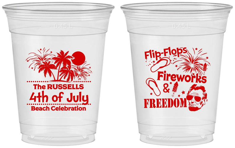 Custom 4th Of July 16 oz Soft Sided Clear Cups - Fireworks Beach | 220026