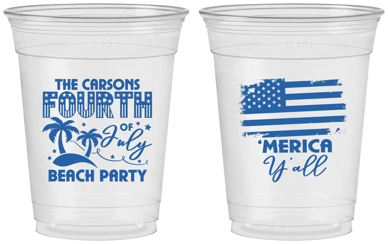 Custom 4th Of July 16 oz Soft Sided Clear Cups - Beach Merica Yall | 220027