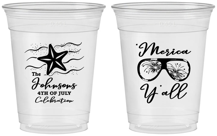 Custom 4th Of July 16 oz Soft Sided Clear Cups - Beach Merica Yall | 220028