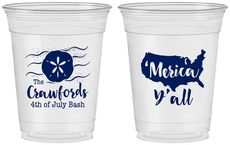 Custom 4th Of July 16 oz Soft Sided Clear Cups - Beach Merica Yall | 220029