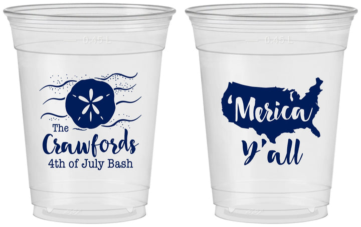 Custom 4th Of July 16 oz Soft Sided Clear Cups - Beach Merica Yall | 220029