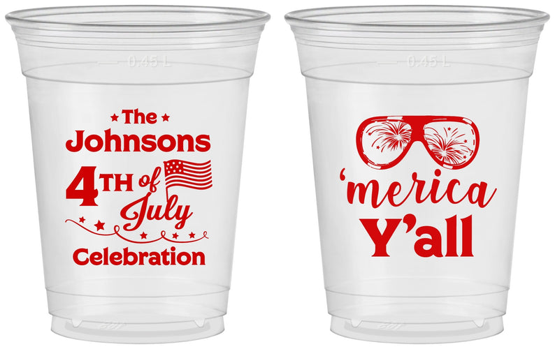 Custom 4th Of July 16 oz Soft Sided Clear Cups - Merica Yall | 220034