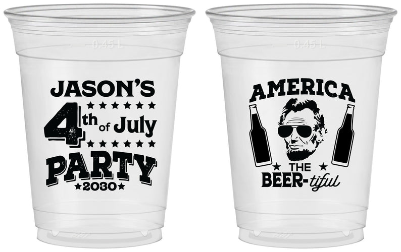 Custom 4th Of July 16 oz Soft Sided Clear Cups - Bbq Lincoln | 220036