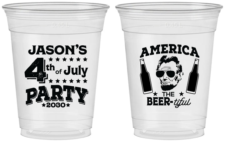Custom 4th Of July 16 oz Soft Sided Clear Cups - Bbq Lincoln | 220036