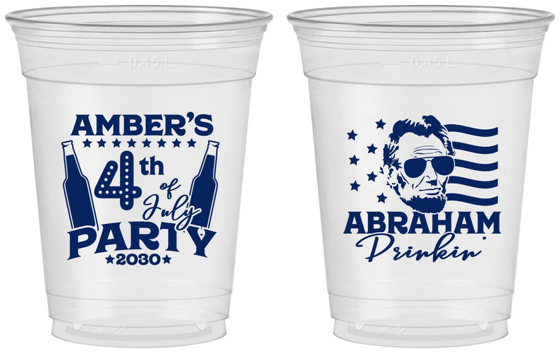 Custom 4th Of July 16 oz Soft Sided Clear Cups - Abraham Drinkin | 220037