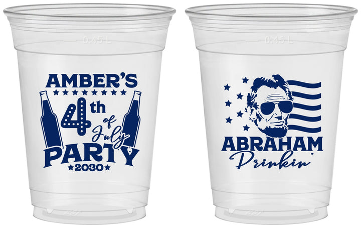 Custom 4th Of July 16 oz Soft Sided Clear Cups - Abraham Drinkin | 220037