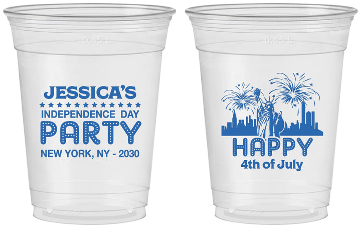 Custom 4th Of July 16 oz Soft Sided Clear Cups - New York | 220039