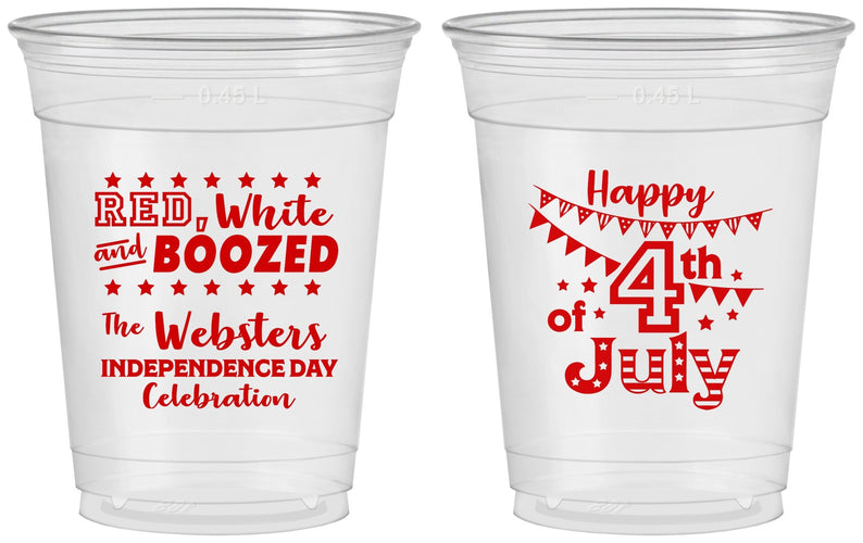 Custom 4th Of July 16 oz Soft Sided Clear Cups - Red White Booze | 220042