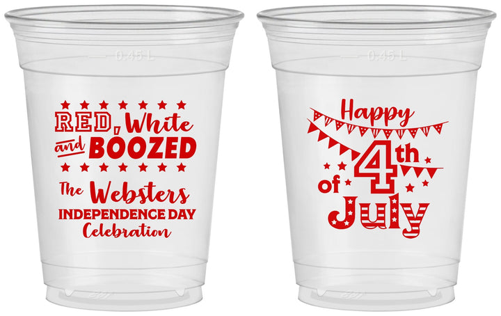Custom 4th Of July 16 oz Soft Sided Clear Cups - Red White Booze | 220042