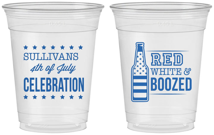 Custom 4th Of July 16 oz Soft Sided Clear Cups - Red White Booze | 220043