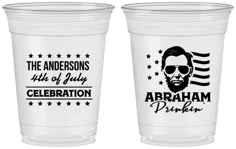 Custom 4th Of July 16 oz Soft Sided Clear Cups - Abraham Drinkin | 220044