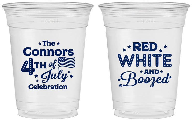Custom 4th Of July 16 oz Soft Sided Clear Cups - Red White Booze | 220045