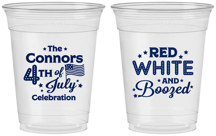 Custom 4th Of July 16 oz Soft Sided Clear Cups - Red White Booze | 220045